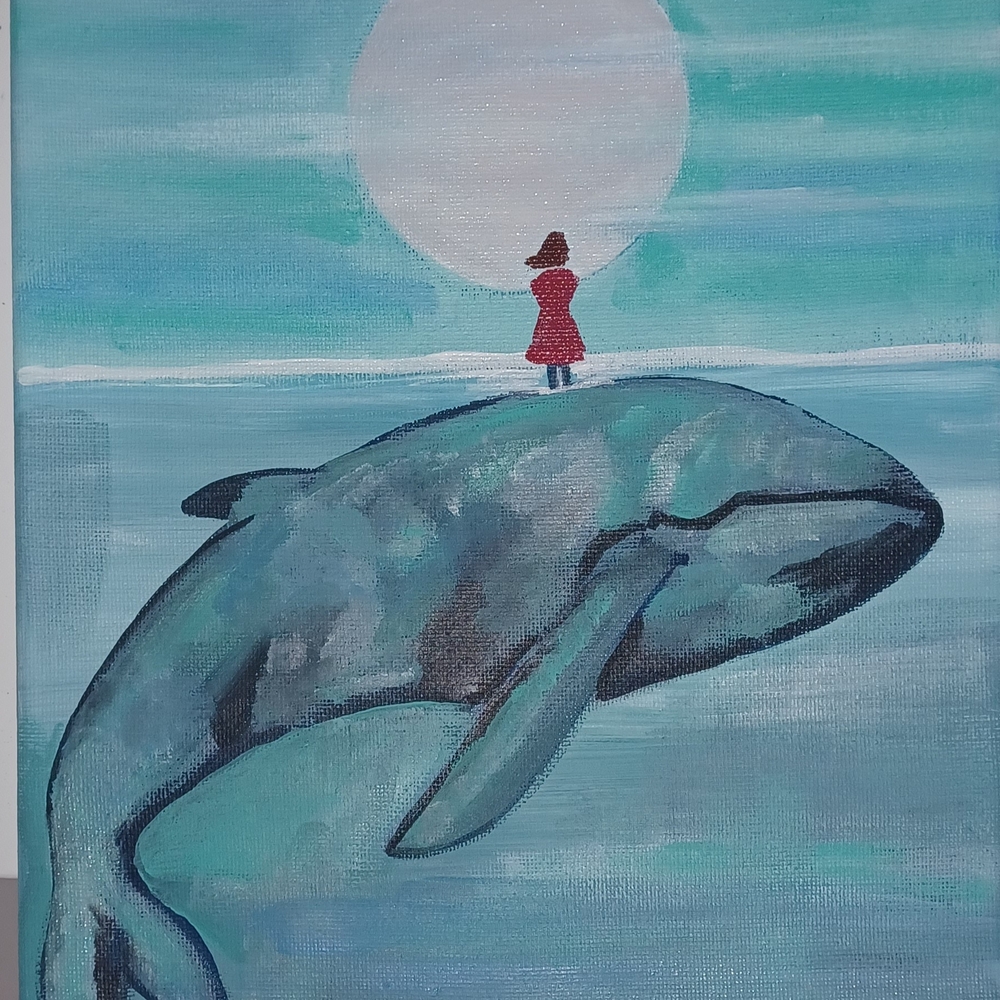 Original Acrylic Tranquil Ocean Whale Art Canvas